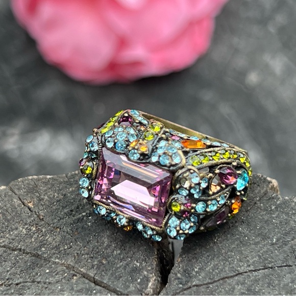 Vintage Heidi Daus Art Deco Statement Cocktail Ring – Size 8 - Picture 2 of 14
